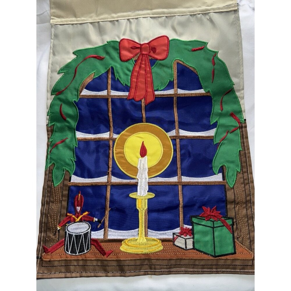 Vintage Christmas Garden Flag 12x18 Candle Window Nutcracker Presents Reversible